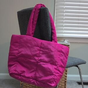 Women's Quilted Tote Bag - Hot Pink